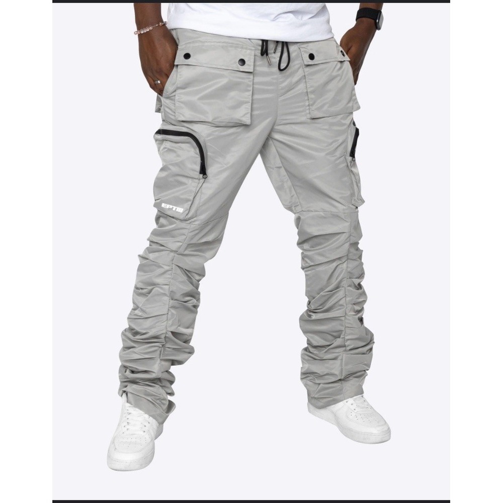 EPTM Eptm Stacked Flare Gray  Ruched details Snap Cargo Pockets Pants